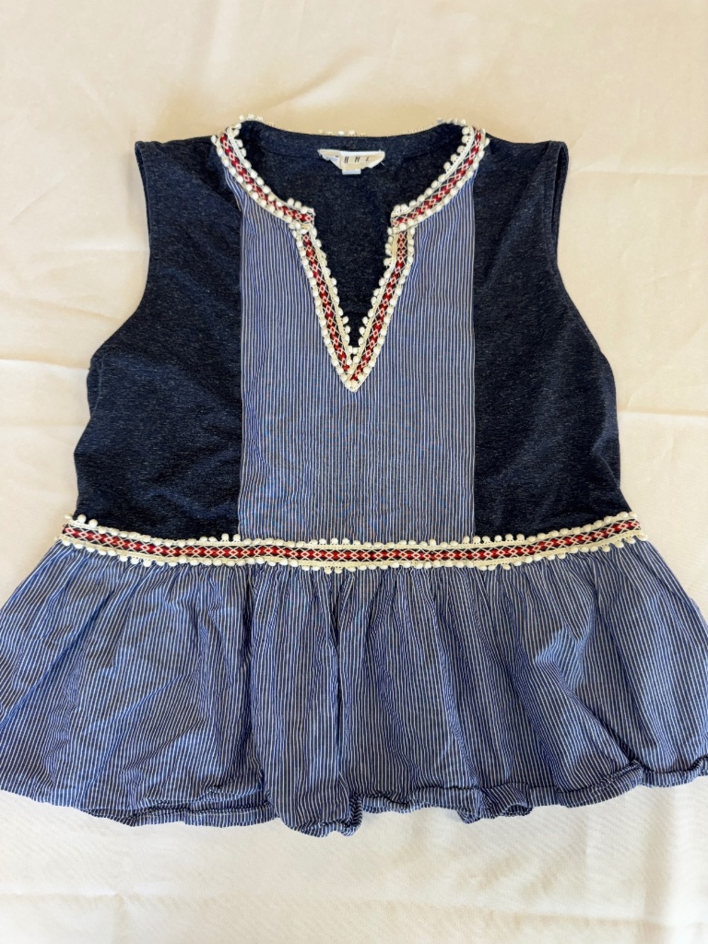 THML Blue White Striped Sleeveless Mixed Media Top Size M